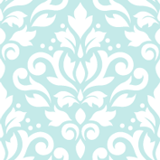 scroll damask lg ptn white on lt blue